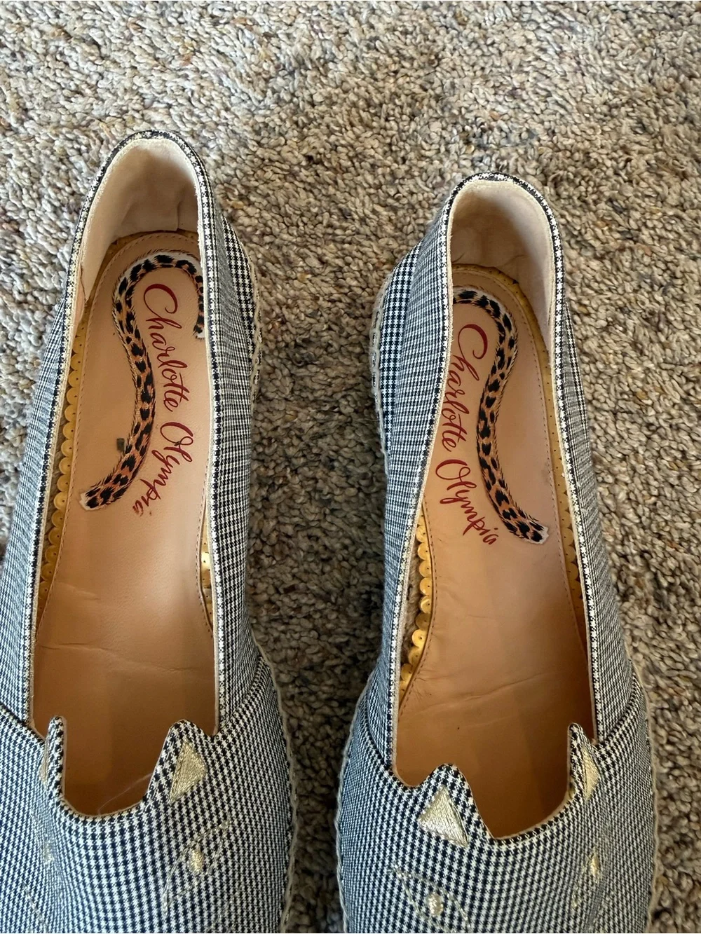 Charlotte Olympia Women's Black & White Gingham Kitty Espadrilles